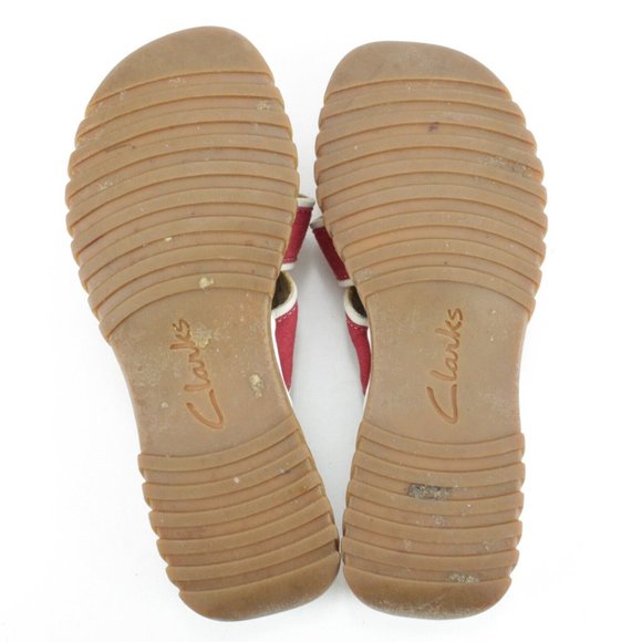 Clarks Canvas Slides Open Toe Strappy Sandals Red Womens Size 8M - Picture 7 of 7